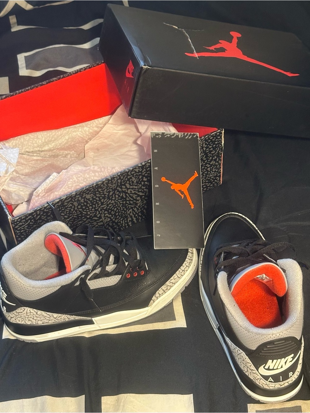 Jordan Retro 3 Black Gray Red Men's Sneakers